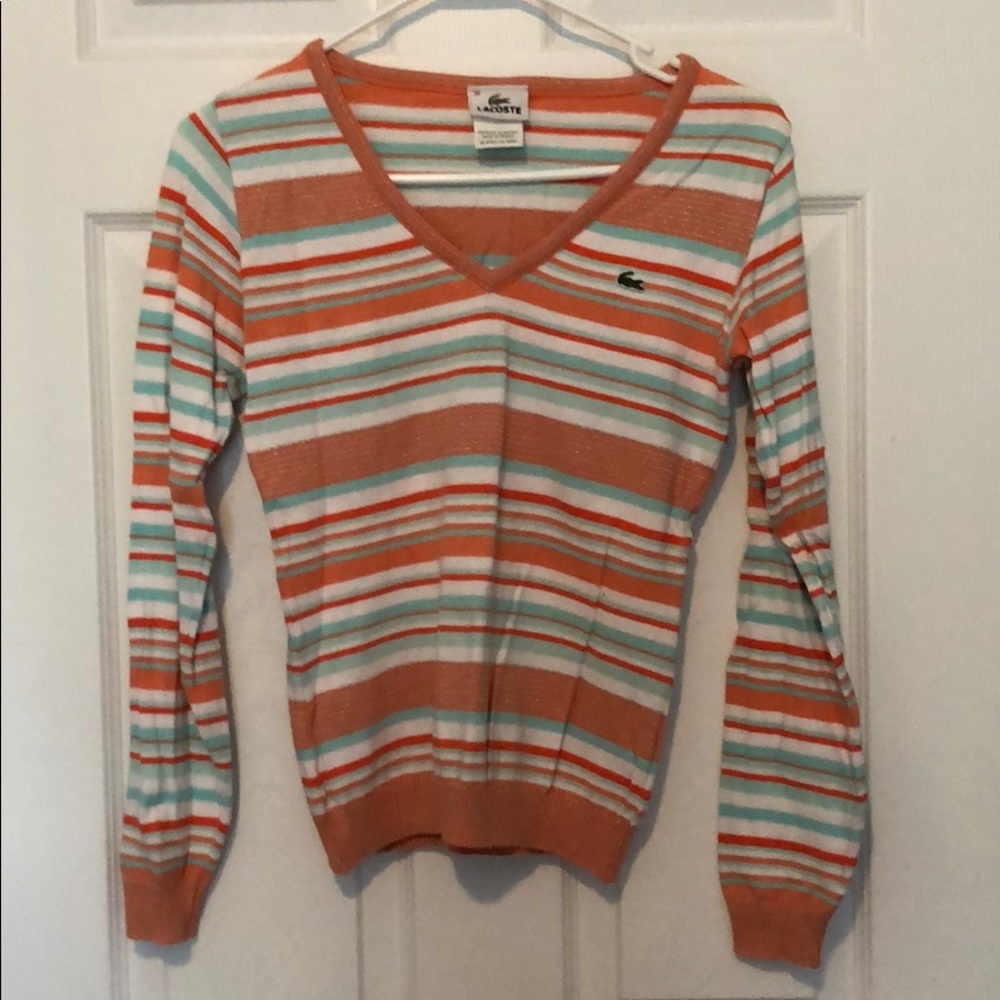Lacoste stripes v neck sweater
